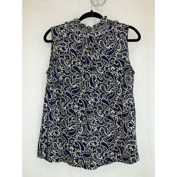 Loft Sleeveless Paisley Print Blouse Top L Black/Blue Polyester NWOT - Picture 4 of 5